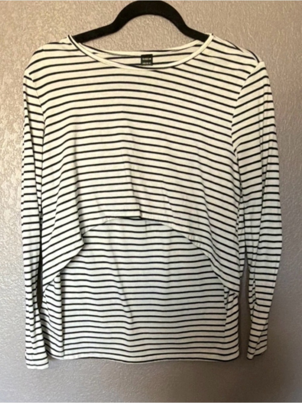 SHEIN White and Black Striped Long Sleeve Nursing Top